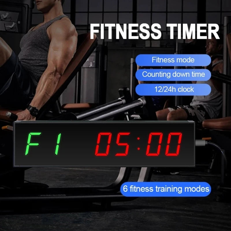 Gym Timer, Interval Clock with Clear LED, Crossfits Timer Countdown/Up Stopwatch, Wall Workout Timer with Remote for Gym - Sun Studio