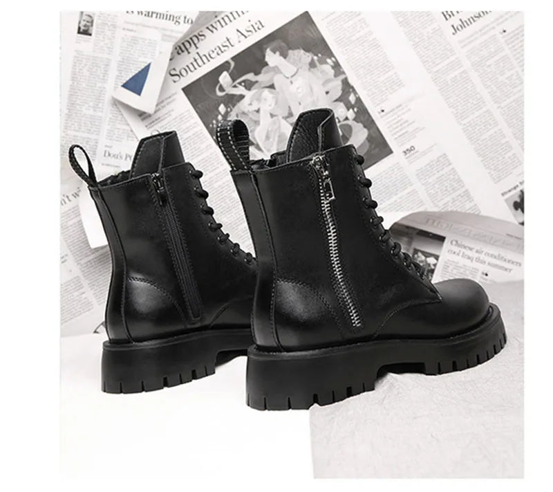2025 Autumn Winter Shoes Men Leather Boots Thick Sole Non-slip Warm Plush Cold Winter Cow Leather Male Ankle Botas Black KA4867 - Sun Studio