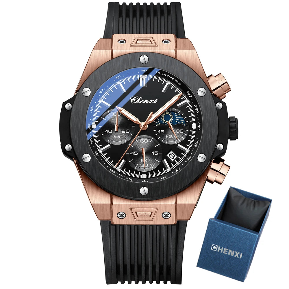 CHENXI Top Brand Luxury Watches for Mens Creative Fashion Luminous Dial with Chronograph Clock Male Casual Wristwatches - Sun Studio