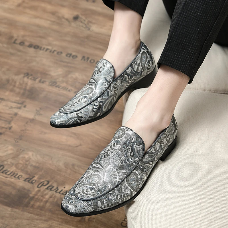 New British Style Fashion Trends Printed Leather Loafers Men Breathable Casual Shoes Men Slip-on Dating Driving Party Men Shoes - Sun Studio