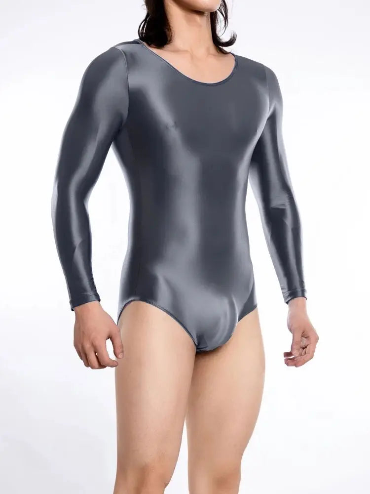 M-XL Unisex Glossy Shiny Long Sleeve Swimsuit Tights Fitness Bodysuit Sexy Body Teddies Swimwear Elastic Yoga Leotard Unitard - Sun Studio