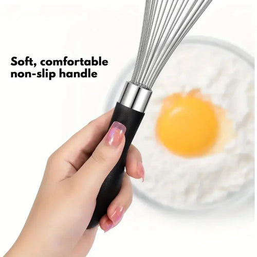 1pc Premium Stainless Steel Whisk - Ergonomic Soft-Grip Silicone Handle, Extra-Thick and Ultra-Durable for Blending, Beating, Wh - Sun Studio