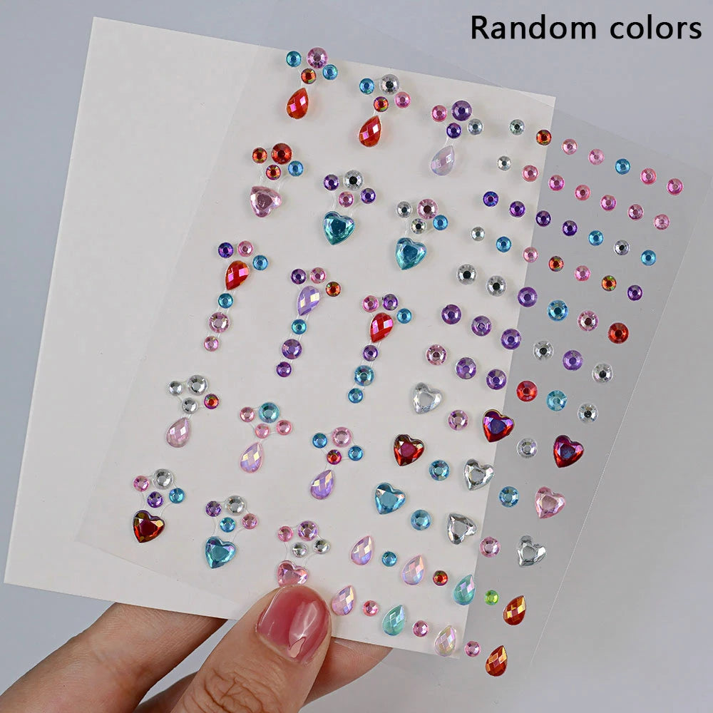 1 Stück Gesicht Diamant-Gem-Sticker, 5D, bunte Strass-Tattoo-Aufkleber, für Festival, Nagel, Körper-Make-up, Bling-Schmuck, DIY Gesichtssticker