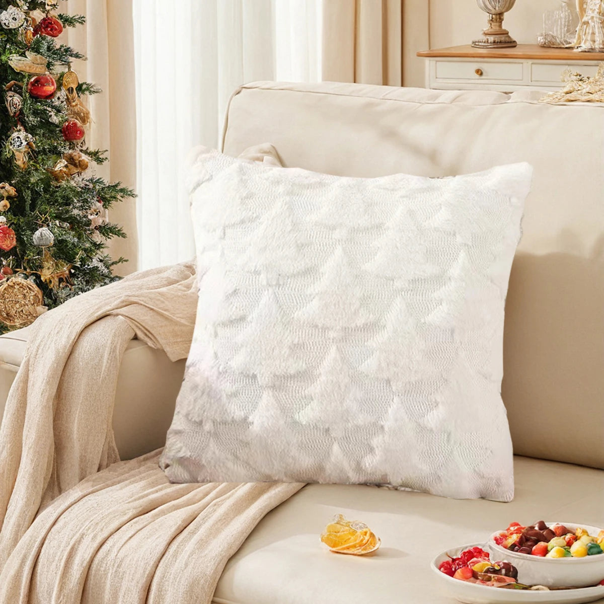 1pc Christmas Pillow Covers, 3D plush Christmas tree pattern Throw Pillowcase, 18x18 inches, for winter home decor on sofas - Sun Studio