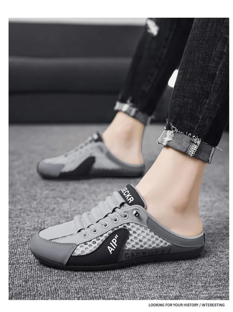 Men's Slip-On Lace-Up Casual Sports Shoes Breathable Mesh Unisex Spring Autumn Season Low Cut Flat Footwear Quick Easy Wear - Sun Studio