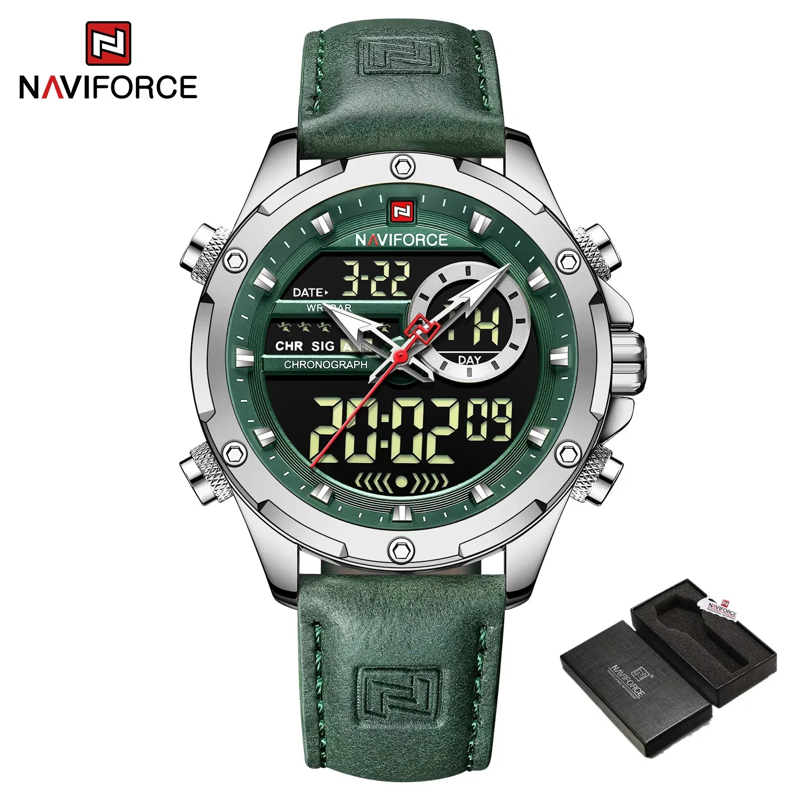NAVIFORCE Luxury Original Watches For Men Casual Sport Chronograph Alarm Quartz WristWatch Leather Waterproof Digital Clock 9163 - Sun Studio