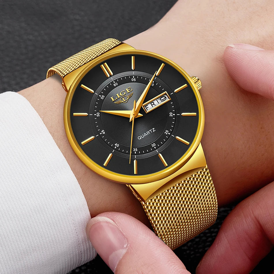 LIGE 2024 Luxury Men Watches Waterproof Ultra Thin Date Clock Male Steel Strap Casual Quartz Watch Men Sports Wrist Watch Man - Sun Studio