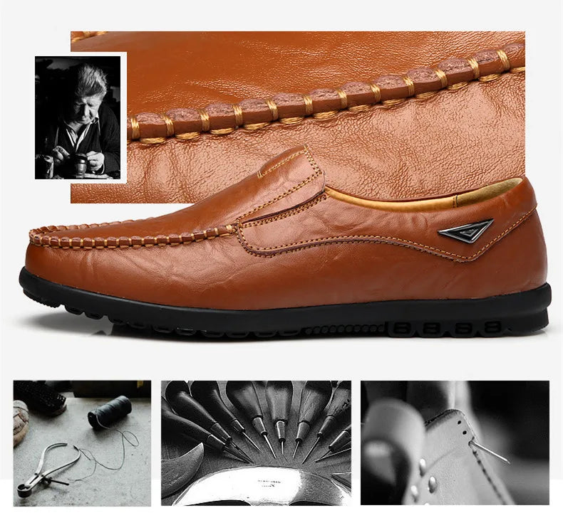 Genuine Leather Men Casual Shoes Luxury Brand 2025 Mens Loafers Moccasins Breathable Slip on Black Driving Shoes Plus Size 37-47 - Sun Studio