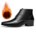 Men's Boots Fashion High-top Casual Boot Pointed Tip Business Leather Boots for Men Plush Warm Winter Boots Lace Up Ankle Botas - Sun Studio