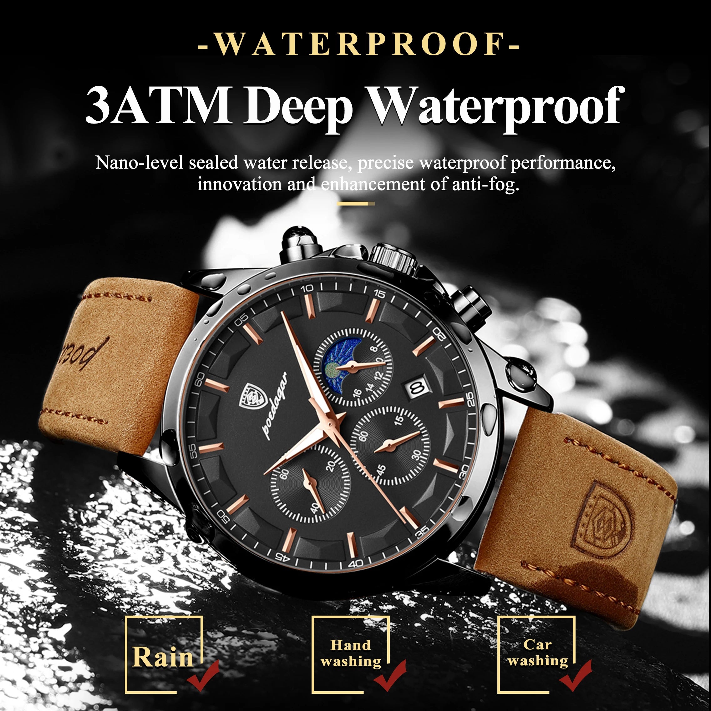 POEDAGAR Original Military Men Clock Waterproof Luminous Leather Quartz Man Watch Chronograph Date Luxury Business Men's Watches - Sun Studio