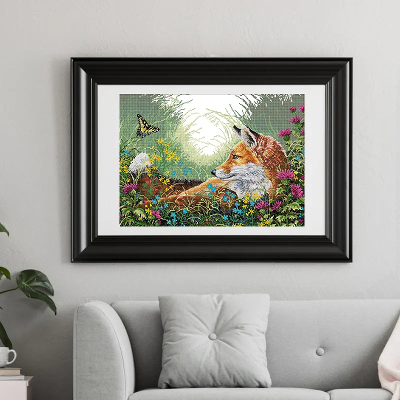 Animal Pattern Fox Cross Stitch Kit 14CT 11CT Printed Canvas Fabric Embroidery Set Needlework Home Decoration - Sun Studio