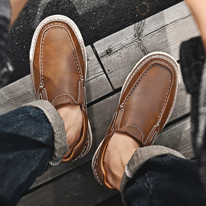 Trendy New Style Men's Genuine Leather Shoes Thick Soled Tooling Shoes Men's Oxford Shoes Lace Up Business Shoes Outdoor Loafers - Sun Studio
