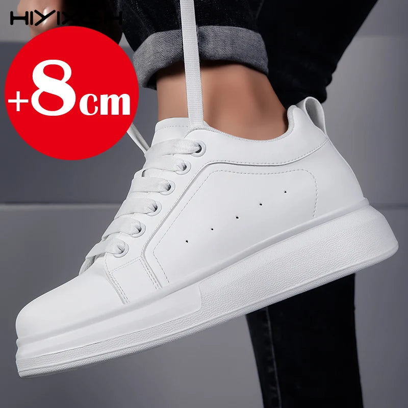 New men's leather elevator shoes 6 cm 8 cm invisible height increase white black sneakers leather height increase casual shoes - Sun Studio