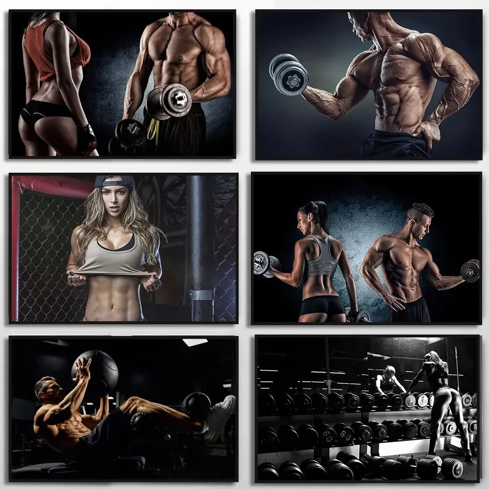 Fitness Motivation Canvas Art  Sexy Bodybuilding Girl Poster Gym Weightlifting Wall Decor for Living Room Bedroom Home Gym Fitne - Sun Studio
