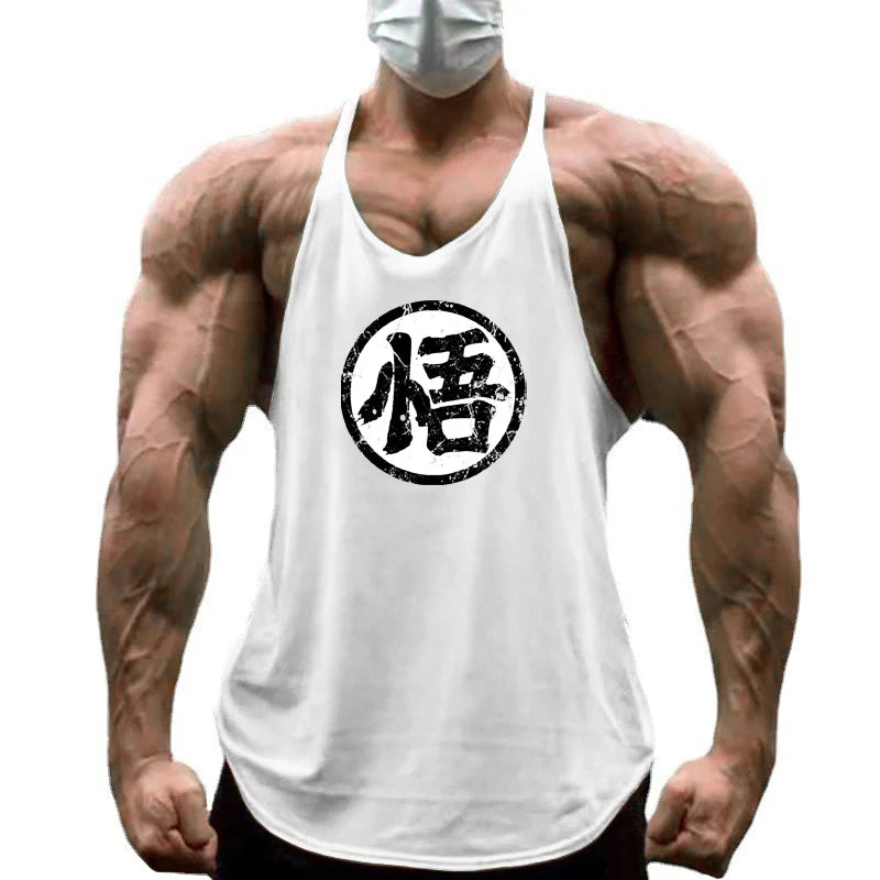 Gym Fitness Bodybuilding Suspenders T-Shirt Mens Fashion Print Sport Sleeveless Vests Summer Cotton Breathable Y-back Tank Tops - Sun Studio