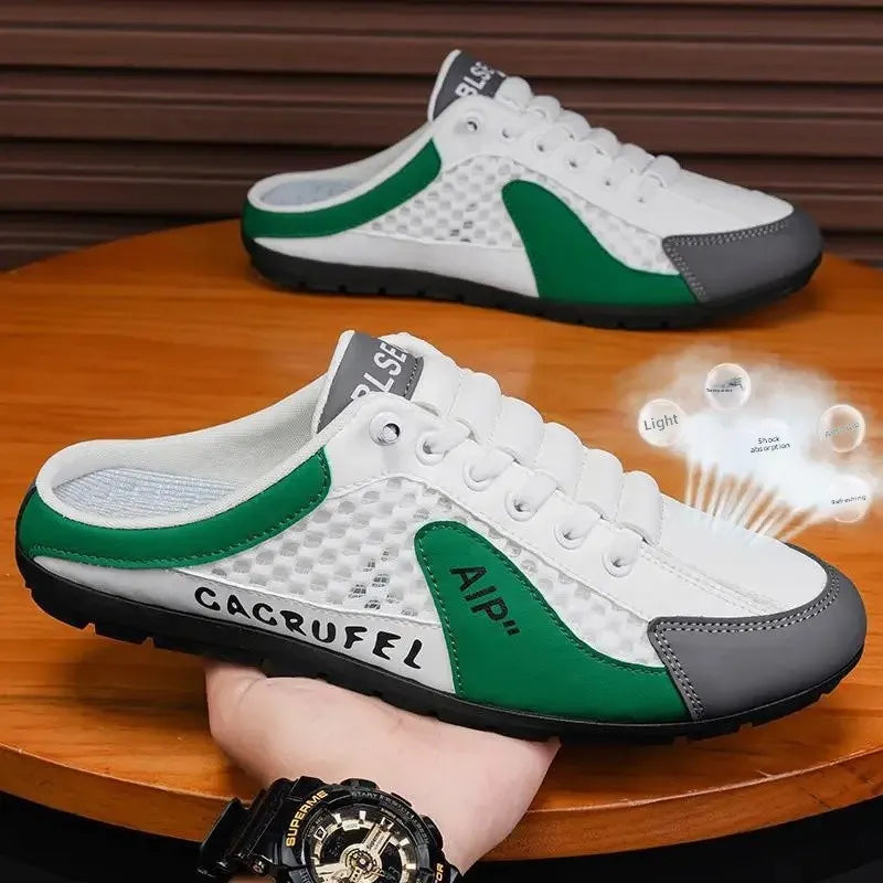 Men's Slip-On Lace-Up Casual Sports Shoes Breathable Mesh Unisex Spring Autumn Season Low Cut Flat Footwear Quick Easy Wear - Sun Studio