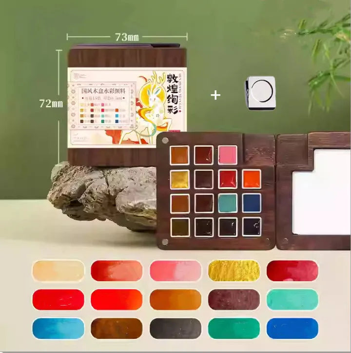 Portable Watercolor Set Walnut Paint Box With Palette 8/15 Colors Travel Mini Watercolor Paint Art School Supplies - Sun Studio