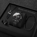 4PCS Fashion Men Business Watches Jewelry Set Casual Arabic Dial Male Leather Strap Quartz Wristwatch Reloj Hombre (Without Box) - Sun Studio