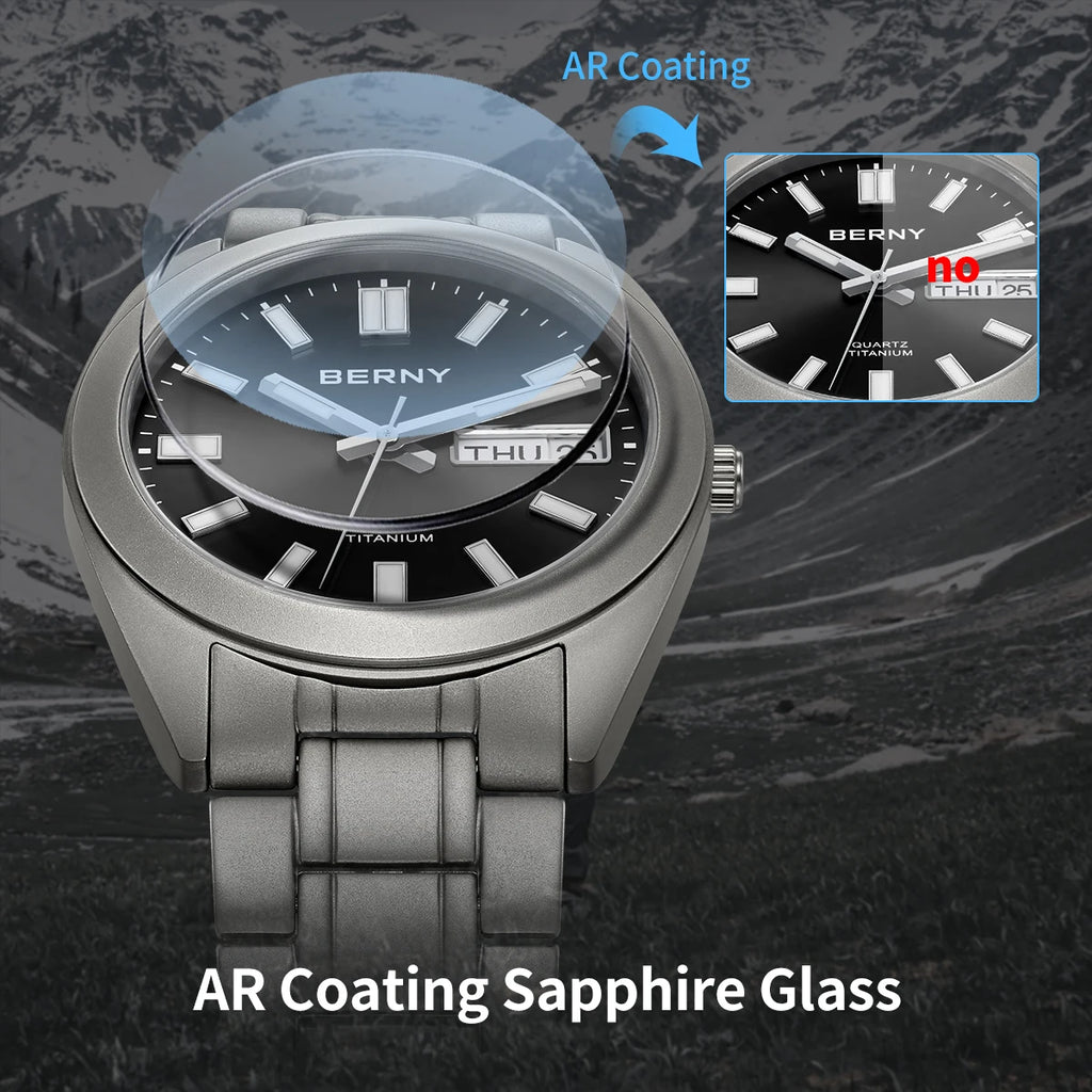 BERNY Titanium Watch for Men Supper Light Weight Wristwatch Super Luminous Sapphire 10ATM Waterproof Sport Field Quartz Watches - Sun Studio