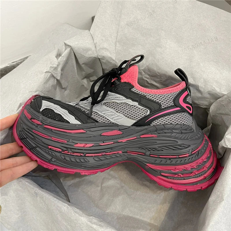 Thick Bottom Platform High Heel Casual Trainers Luxury Brand Designer Women Sneaker Mixed Color Runway Sport Shoes Large Size - Sun Studio
