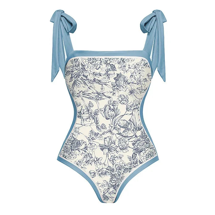 Sexy Women Cover Up Swimwear Vintage One Piece Bow Swimsuit Beach Wear Swimming Suit Double-sided Printing Reversible Design - Sun Studio