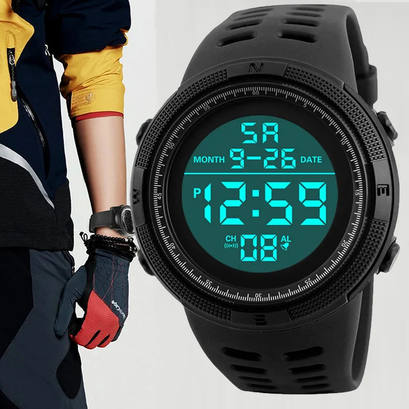 YIKAZE Men's Digital Electronic Watch Sports Glow 50mm Large Dial Student Outdoor Adventure Trend Multifunctional Watches Clock - Sun Studio