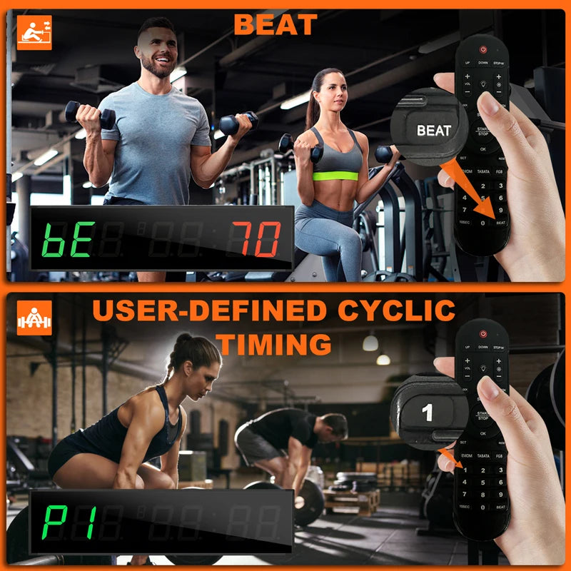 Gym Timer Large LED Display Wall Clock Gym Interval Workout Countdown Sports Training Clock Digital Time Timers for Fitness Home - Sun Studio