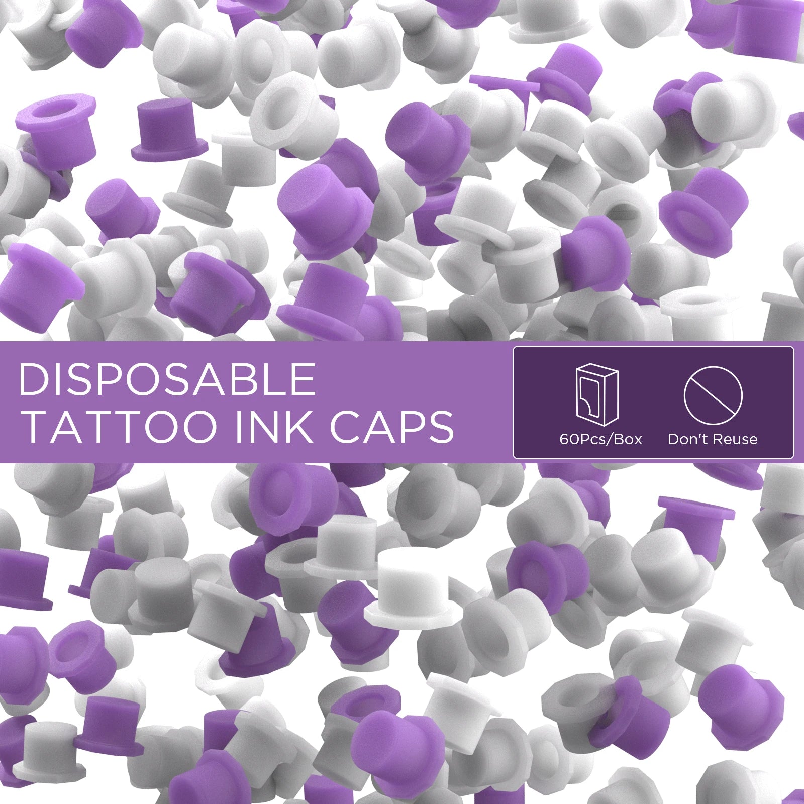 POPU Ink Cups 60 pcs Medium-12mm Disposable Soft White/Purple Colors for Permanent Makup & Tattoo Used - Sun Studio
