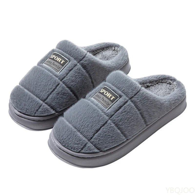 Winter New Couple Slippers Men Fashion Thick Sole Indoor shoes Warm Non-Slip Home Flat Shoes Platform Male Cotton Slipper Homme - Sun Studio