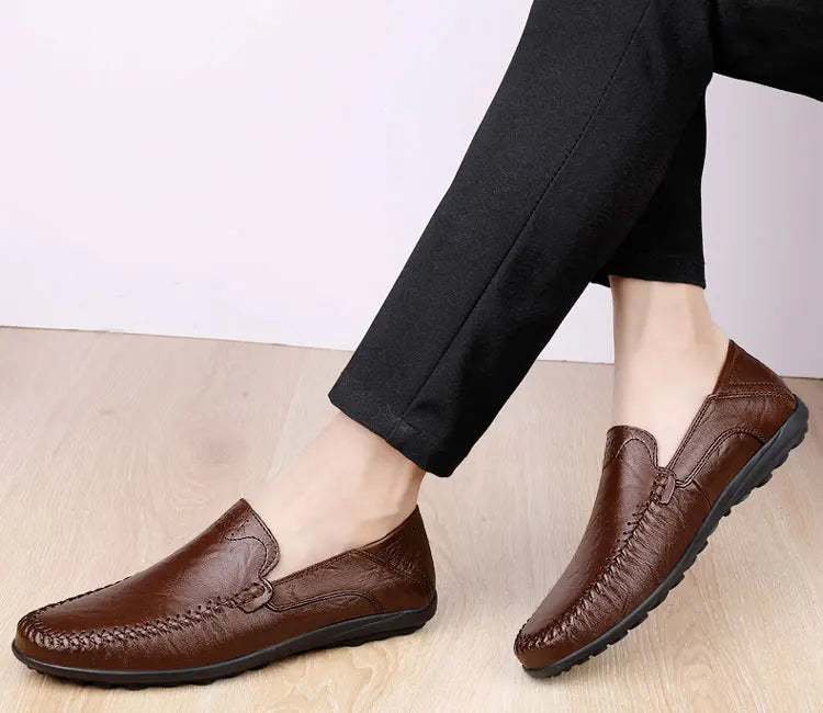 CLOHOO Men's Business Casual Shoes Leather Stitching Comfortable Breathable Rubber Bottom Second Layer Cowhide - Sun Studio