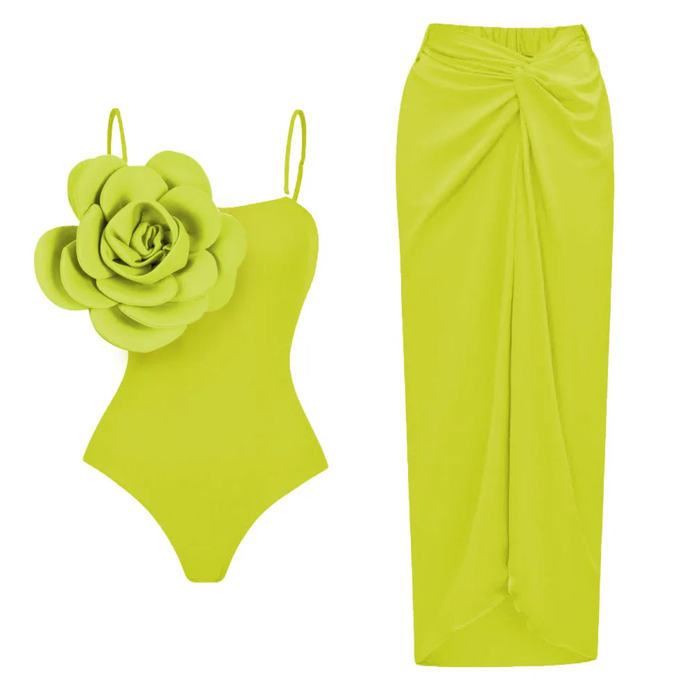2024 Sexy Women's Swimsuit with Skirt One-Piece Swimwear Vintage Ruffle V Neck Cover Up Bikinis Set Beachwear Bathing Suit - Sun Studio