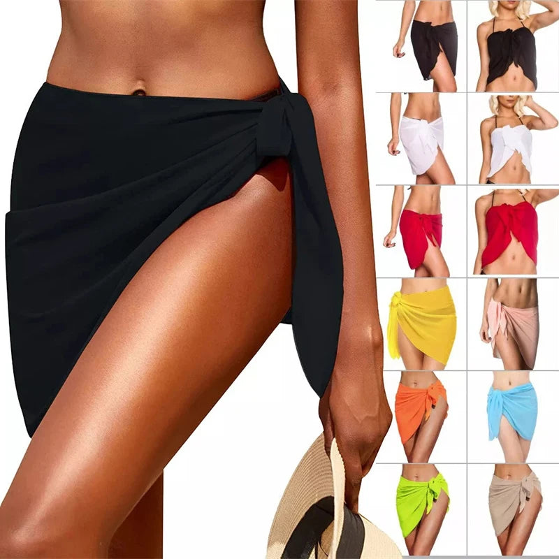 Women Short Sarongs Swimsuit Summer Coverups Beach Bikini Wrap Sheer Short Ladies Skirt Chiffon Scarf Cover Ups For Swimwear - Sun Studio