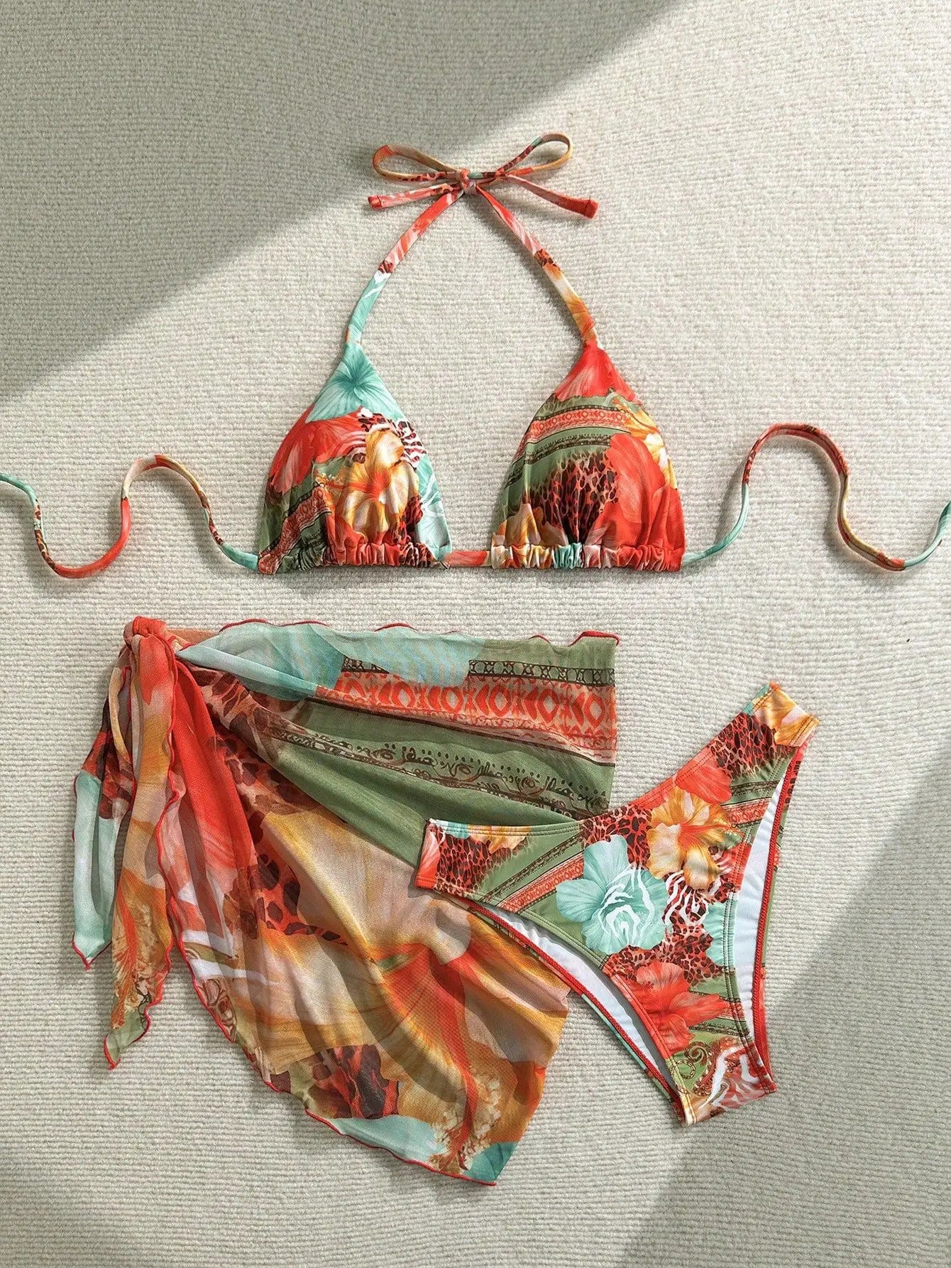 Sexy Skirt 3 Piece Bikinis Sets 2026 Women Orange Floral Tiger Print Push Up High Waist Swimsuit Bathing Suit Swimwear Biquini - Sun Studio