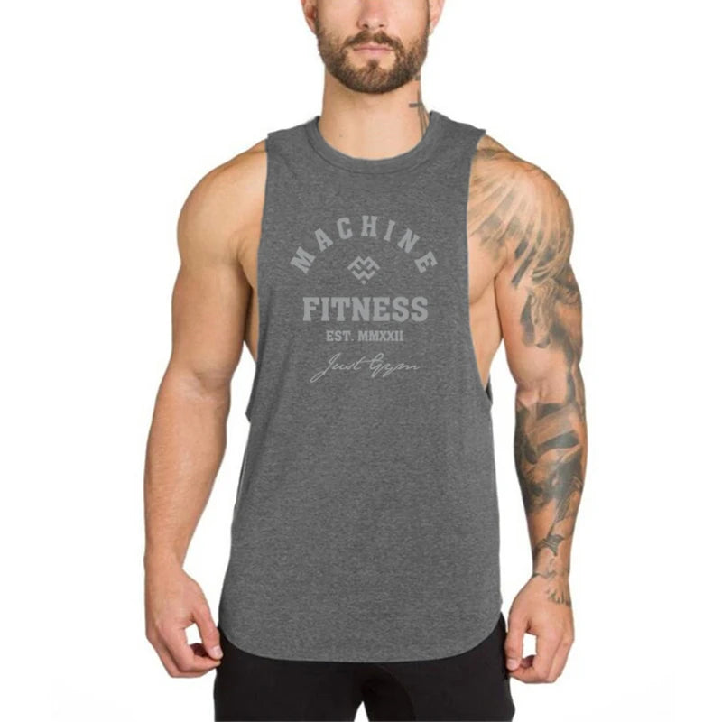Gym Bodybuilding Workout Fitness T-Shirts Mens Casual Sport Sleeveless Singlets Summer Running Cotton Breathable Loose Tank Tops - Sun Studio