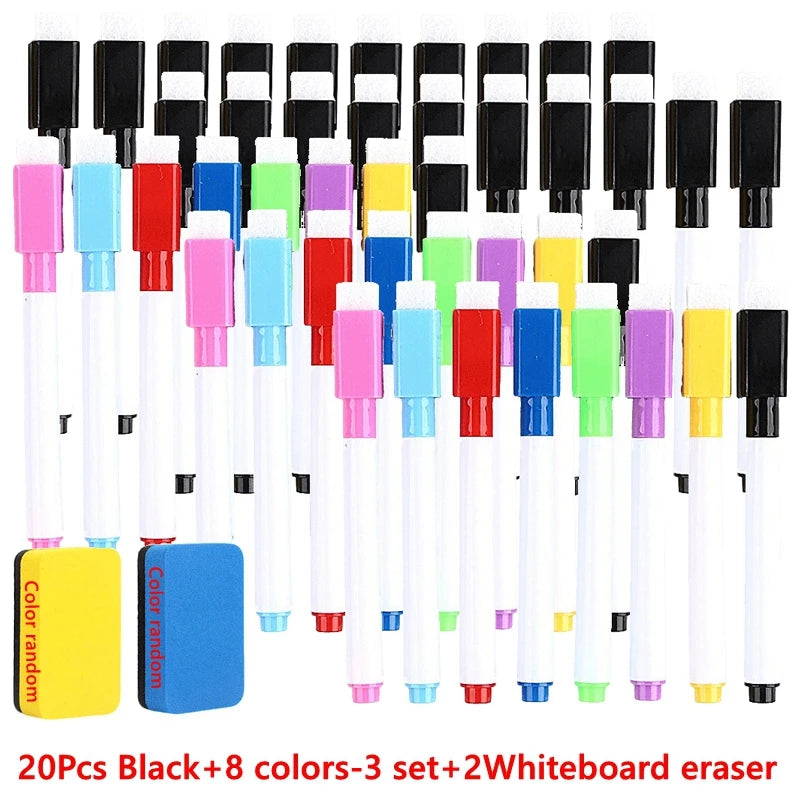 100/5Pcs Dry Erase Whiteboard Markers Set, Washable Pens with Magnetic Eraser for Office Whiteboards & Art Supplies - Sun Studio