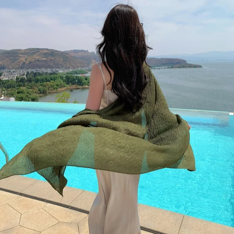 NEW 9Pure Colors Wrinkles 70x170cm Travel Beach Scarve Bikini Shawl Sarong Wrap Scarf Women Brazilian Swimsuit Bathing Cover-ups - Sun Studio