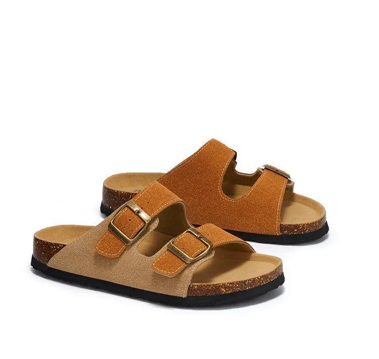 Summer Faux Suede Leather Cork Slippers Flip-flops Women Men Unisex Retro Wear Muller Slippers Fashion Casual Beach Sandals - Sun Studio
