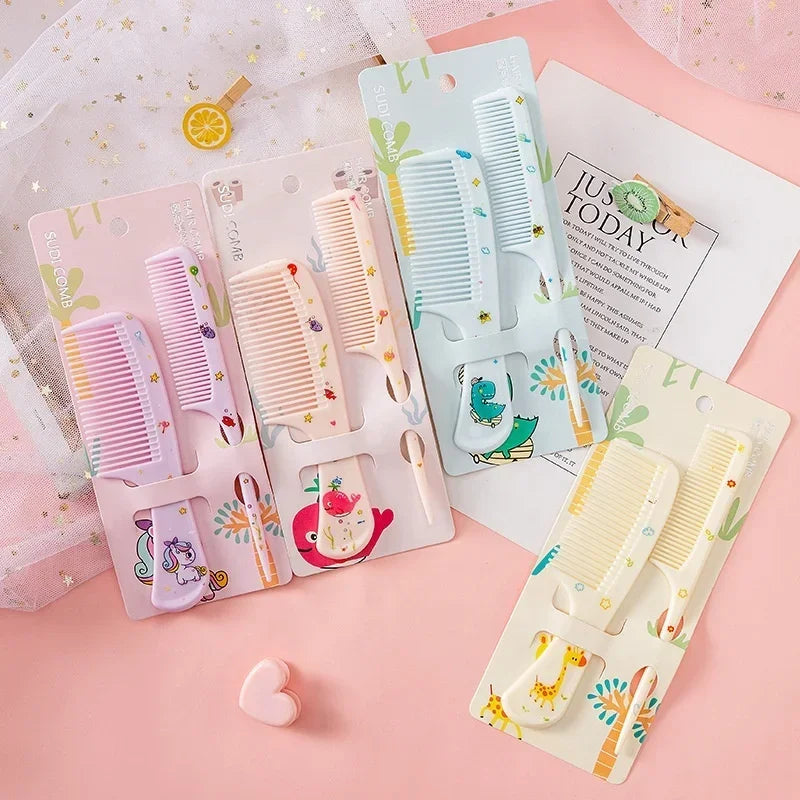 2pcs Kids Hair Combs Set Girls Portable Anti-Static Plastic Comb Cartoon Animals Children Hairdressing Comb with Pointed Tail - Sun Studio
