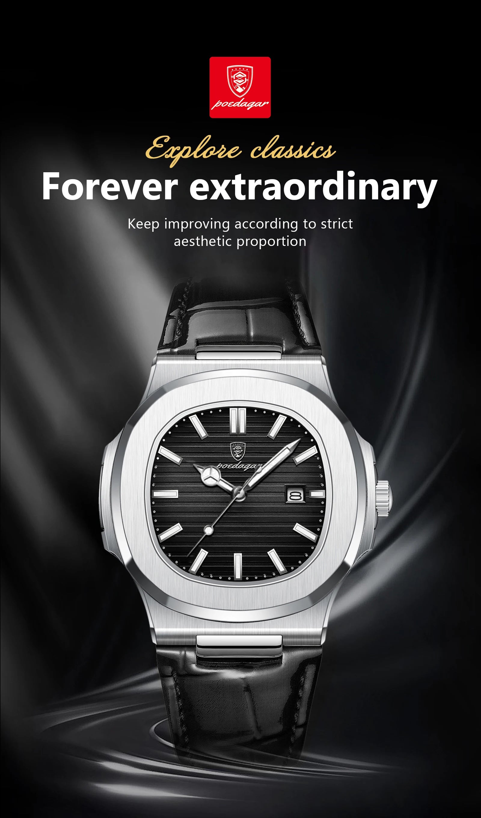 POEDAGAR Original Fashion Men's Wristwatch Date Waterproof Luminous Leather Watches For Men High Quality Square Quartz Man Watch - Sun Studio