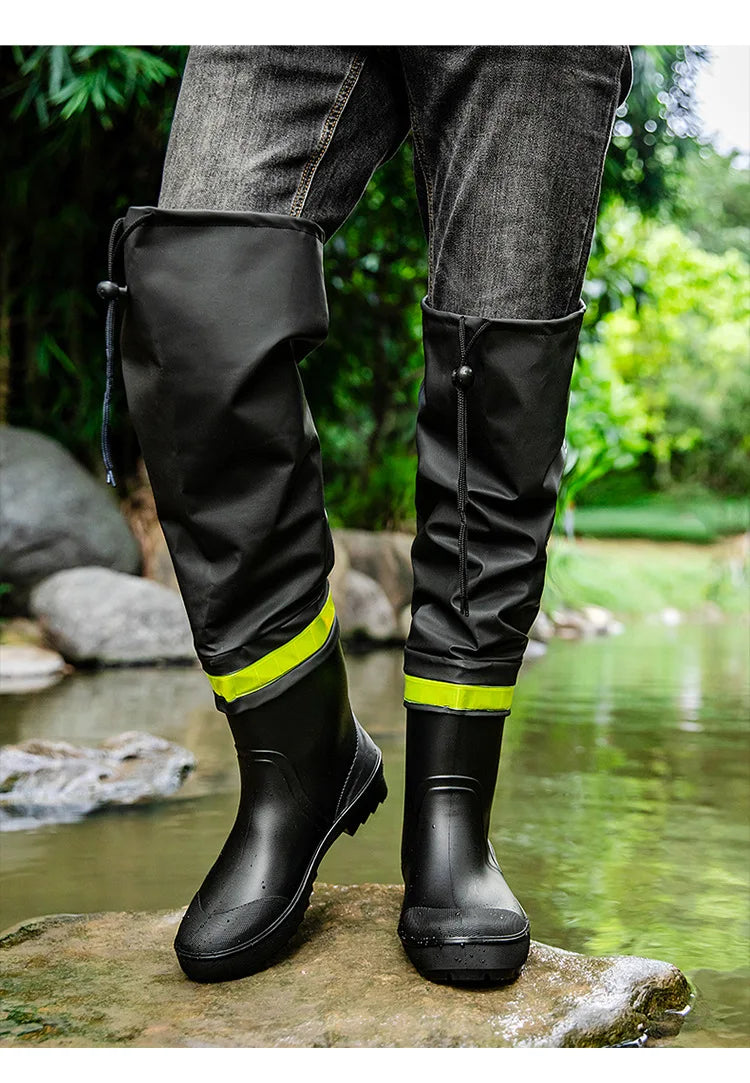 Men's Rain Boots Fashion High-Top Rain Boots for Outer Wear Long-Tube Waterproof and Non-Slip Couple Style Outdoor Fishing Boots - Sun Studio