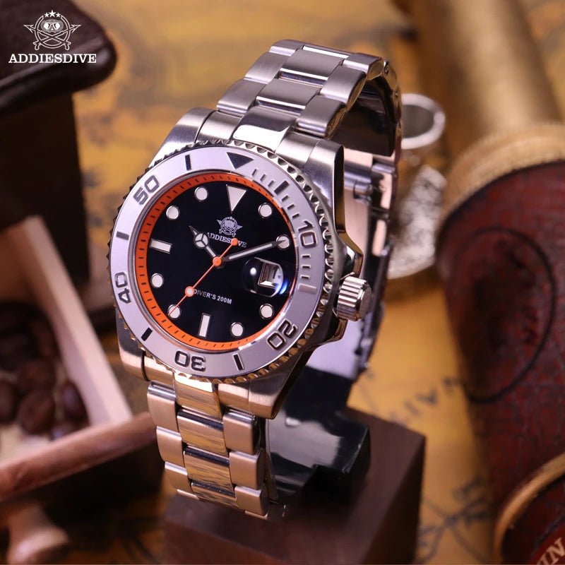 ADDIESDIVE Luxury Men's Diver Watch 200m Stainless Steel Bezel BGW9 Super Luminous Men's Analog Business Quartz Watches AD2040 - Sun Studio