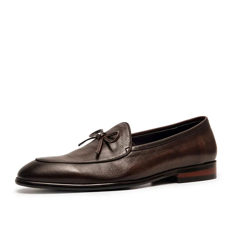 Genuine Leather Men Loafers Handmade Square Toe Butterfly-knot  Solid Handmade  Zapatos De Vestir Hombre - Sun Studio