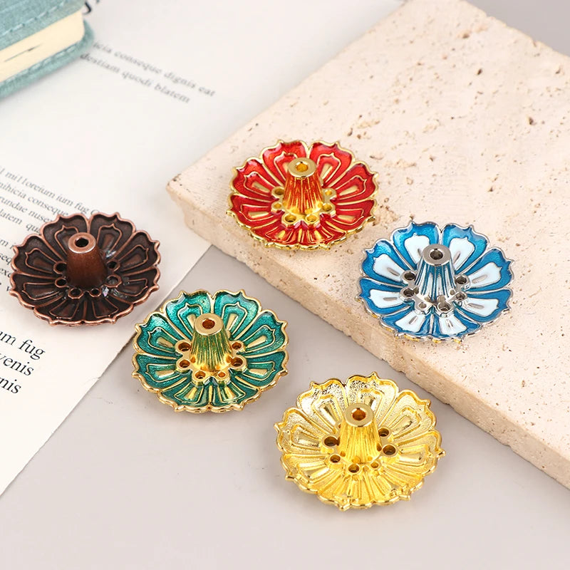 1Pc Lotus Alloy Incense Burner Stick Holder Home Buddhism Line Incense Plate Sandalwood Coil Base Delicate Temples Home Decor - Sun Studio