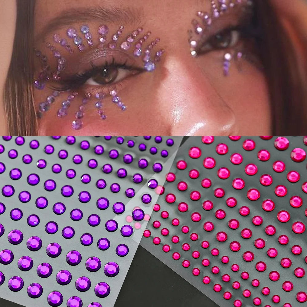 1Pcs Face Diamond Gem Sticker 5D Colorful Rhinestone Tattoo Stickers Fo Festival Nail Body Makeup Bling Jewelry DIY Face Sticker - Sun Studio