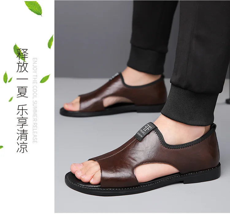 Sandals for Men Brand Casual Shoes Outdoor 2025 New Men's Slippers Comfortable Beach Shoes High Quality Leather Men Flat Sandals - Sun Studio