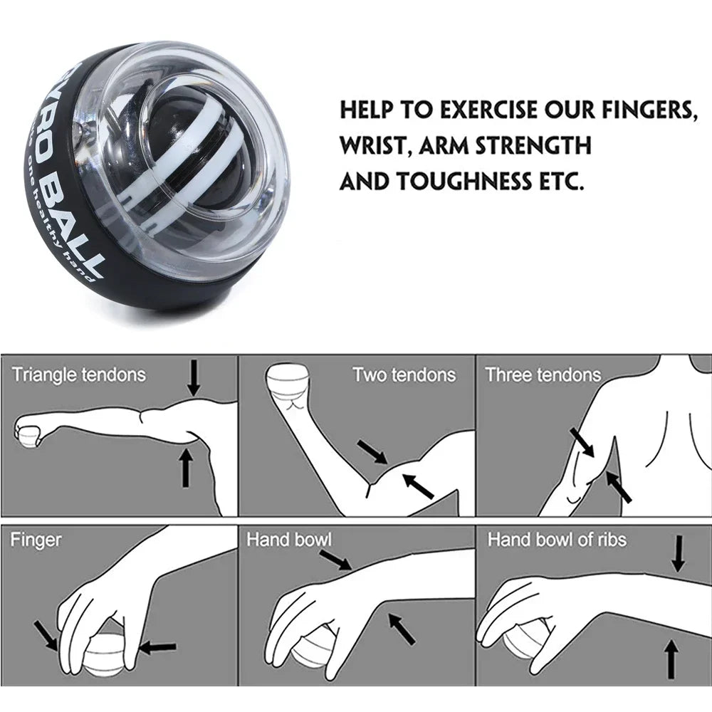 1PCS Auto-Start Gyro Ball Wrist And Forearm Exerciser Hand Arm Finger Grip Strengthener for Muscle Training Fitness Tool - Sun Studio