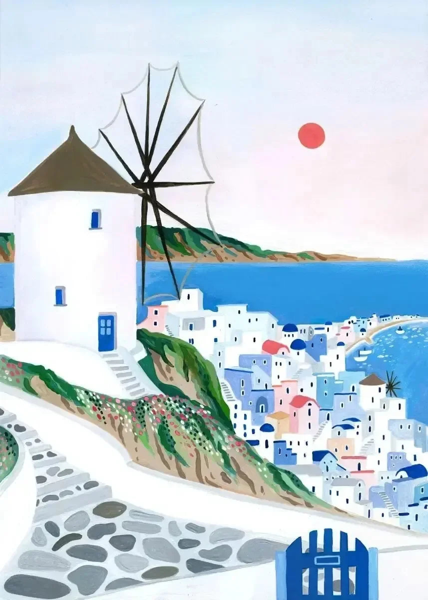 Holland Tulips Poster Santorini Positano Italy Amsterdam Travel City Poster Wall Art Canvas Painting Prints Europe Home Decor - Sun Studio