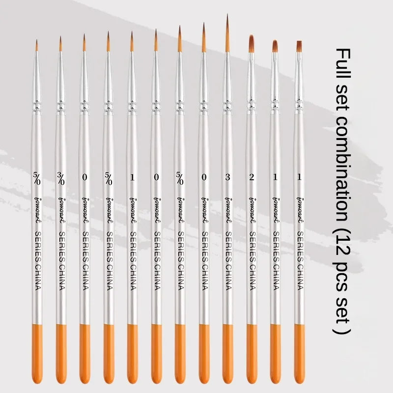 12models Imported Nylon Long Tail Line Brush Very Fine Cartoon Art Line Outline Detail Pen Digital Birch Watercolor Painting Pen - Sun Studio