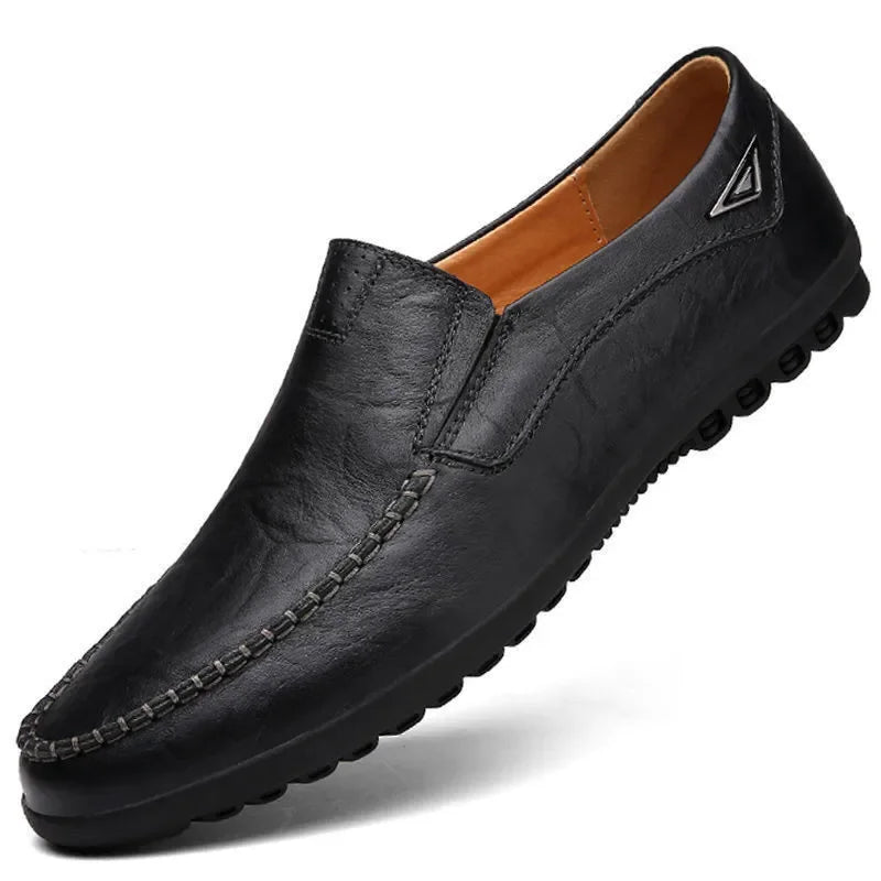 Leather Men Casual Shoes Breathable Soft Mens Loafers Italian Brand Moccasins Slip on Black Driving Shoes Plus Size 37-47 - Sun Studio