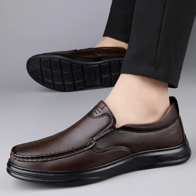 Men's Flats Classic All-match Mens Loafers Male High Quality Comfortable Dress Shoes Genuine Leather Mens Slip on Business Shoes - Sun Studio